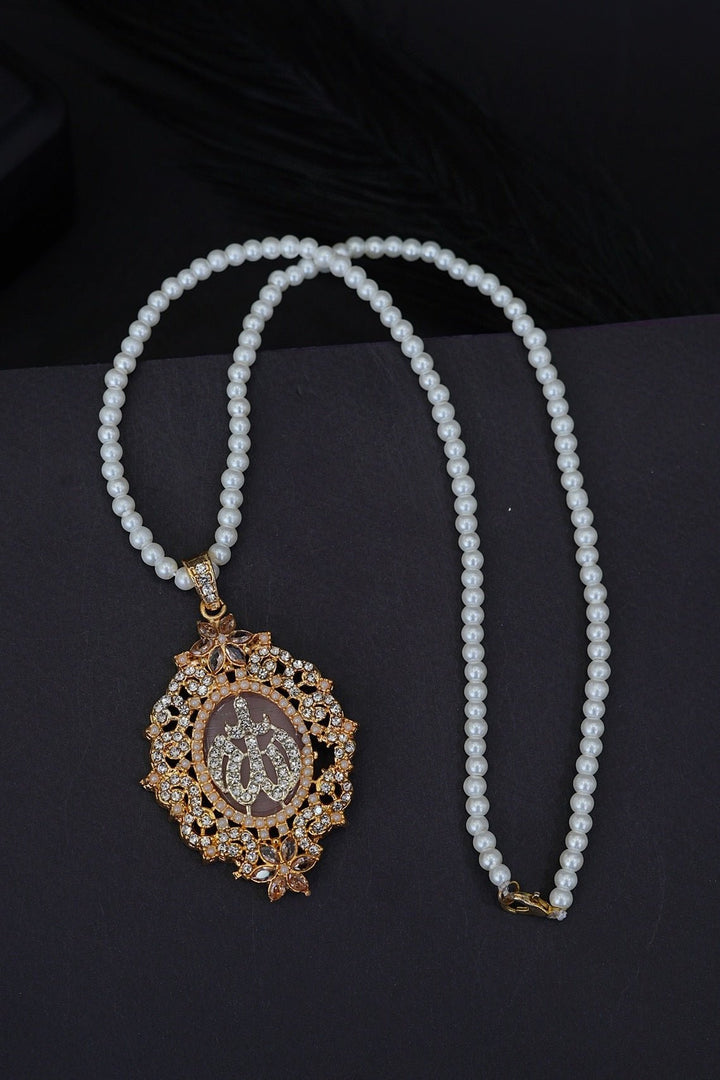 Elegant Allah Calligraphy Pearl Pendant - RS ZEVARS