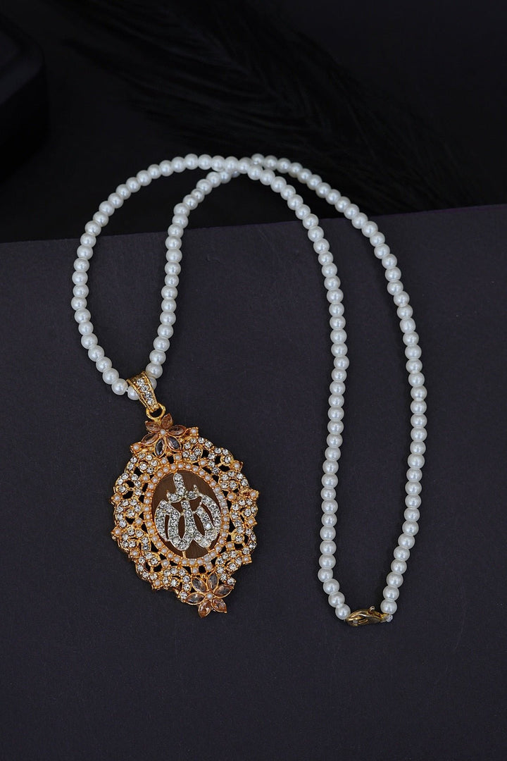 Elegant Allah Calligraphy Pearl Pendant - RS ZEVARS
