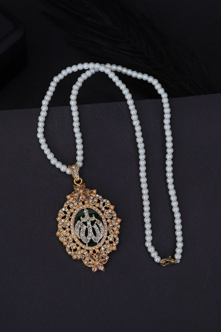 Elegant Allah Calligraphy Pearl Pendant - RS ZEVARS
