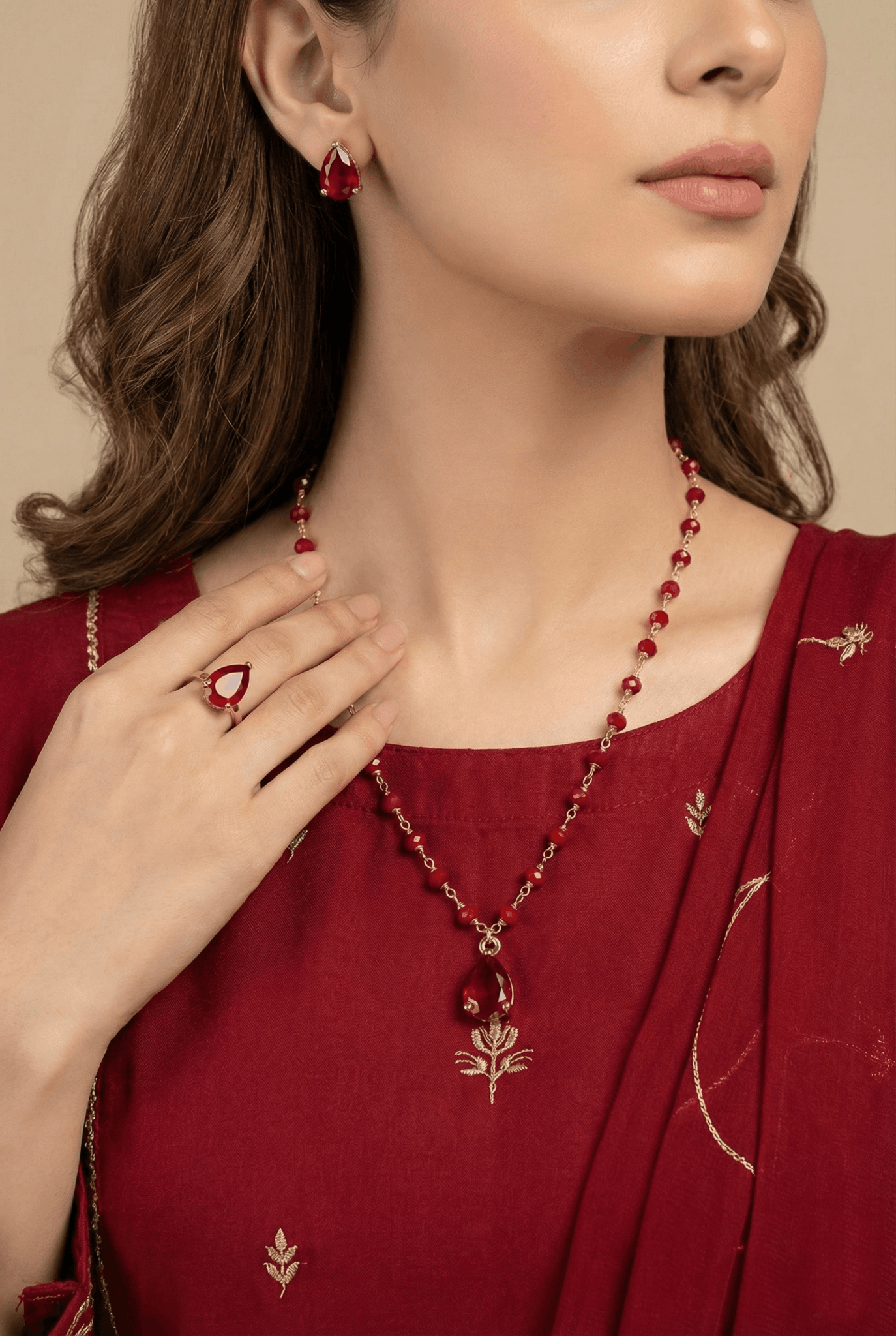 Elegant Gemstone Locket Set with Ring - RS ZEVARS