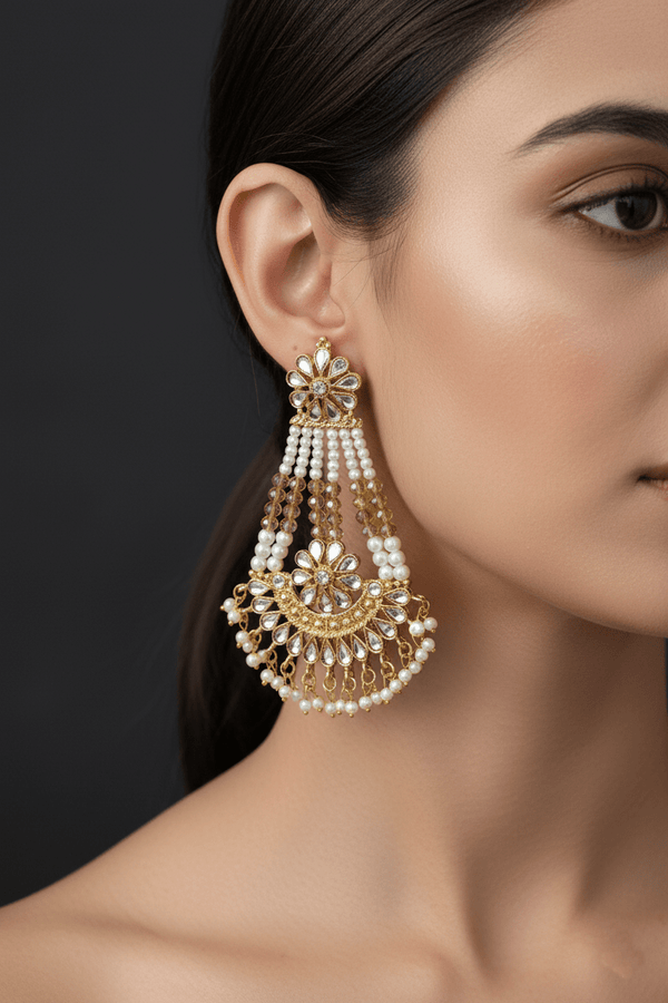 Elegant Kundan Passa Earrings With Pearl Work - RS ZEVARS