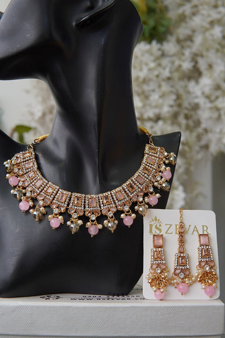 Elegant Partywear Necklace Set With Jhumki Teeka - RS ZEVARS