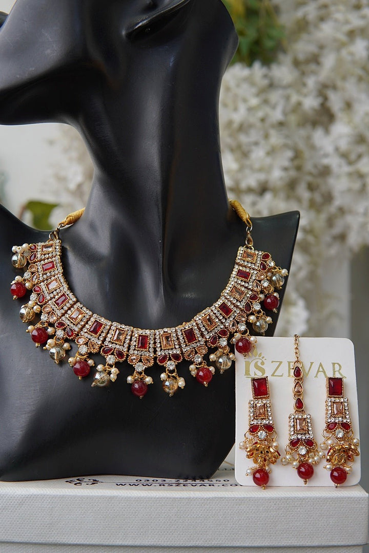 Elegant Partywear Necklace Set With Jhumki Teeka - RS ZEVARS
