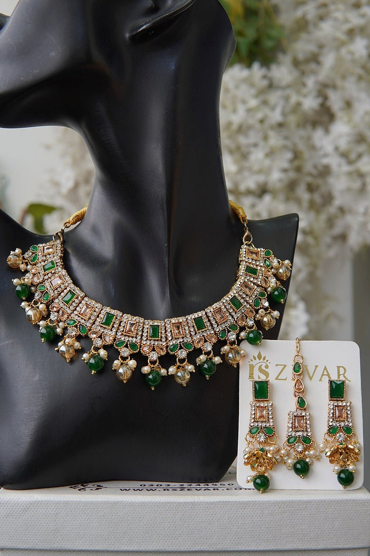 Elegant Partywear Necklace Set With Jhumki Teeka - RS ZEVARS