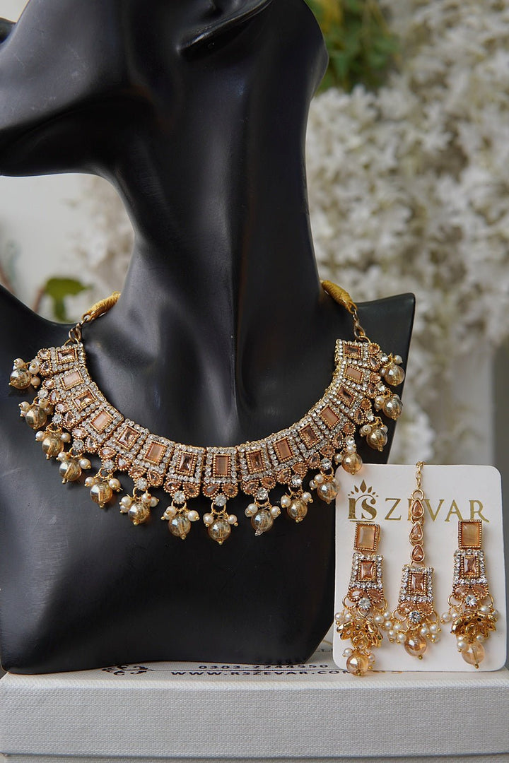 Elegant Partywear Necklace Set With Jhumki Teeka - RS ZEVARS