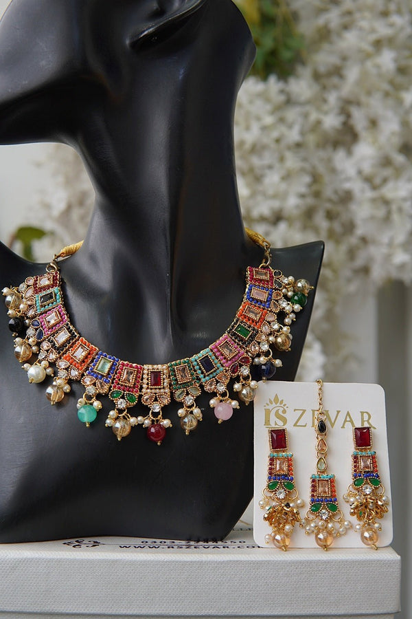 Elegant Partywear Necklace Set With Jhumki Teeka - RS ZEVARS