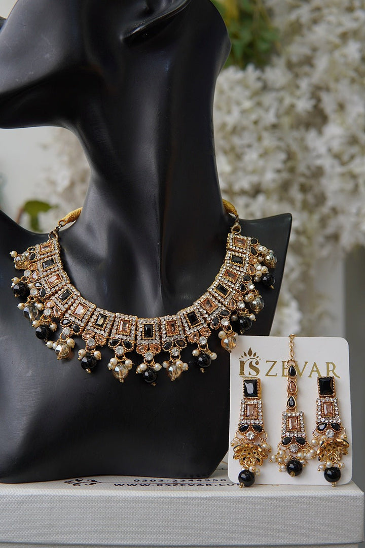 Elegant Partywear Necklace Set With Jhumki Teeka - RS ZEVARS