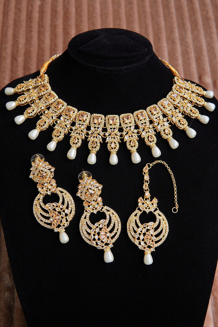 Elegant Zirconia Pearls Necklace Set - RS ZEVARS