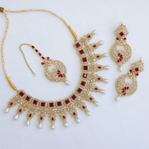 Elegant Zirconia Pearls Necklace Set - RS ZEVARS