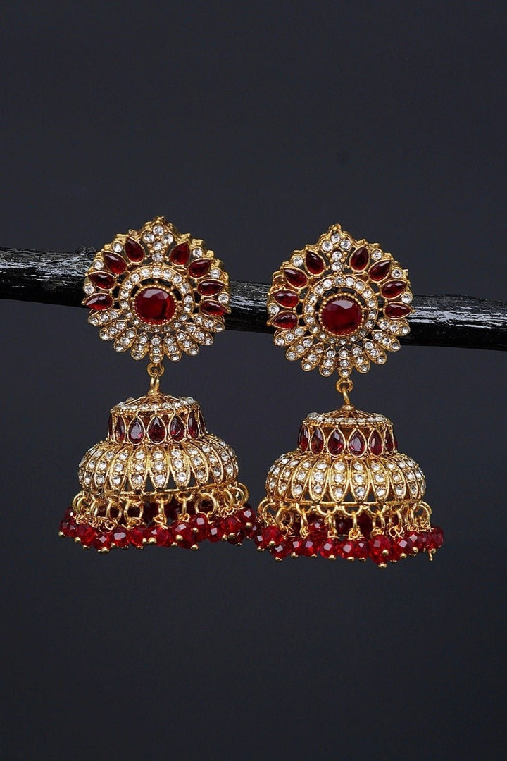 Ethnic Jhumkay with Sparkling Crystal Latkans - RS ZEVARS