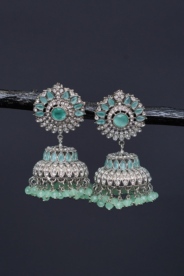 Ethnic Jhumkay with Sparkling Crystal Latkans - RS ZEVARS