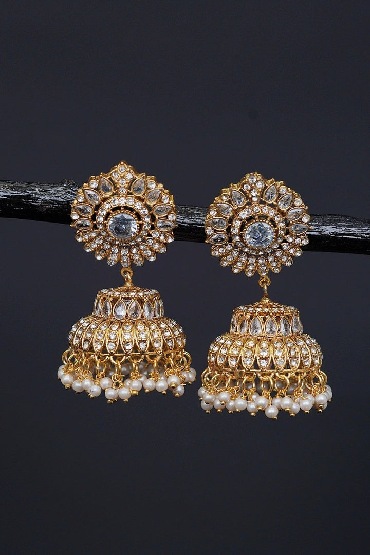 Ethnic Jhumkay with Sparkling Crystal Latkans - RS ZEVARS