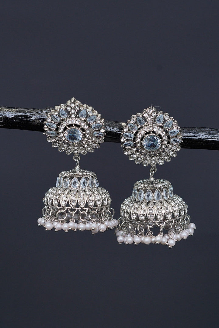Ethnic Jhumkay with Sparkling Crystal Latkans - RS ZEVARS