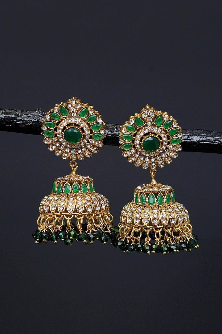 Ethnic Jhumkay with Sparkling Crystal Latkans - RS ZEVARS