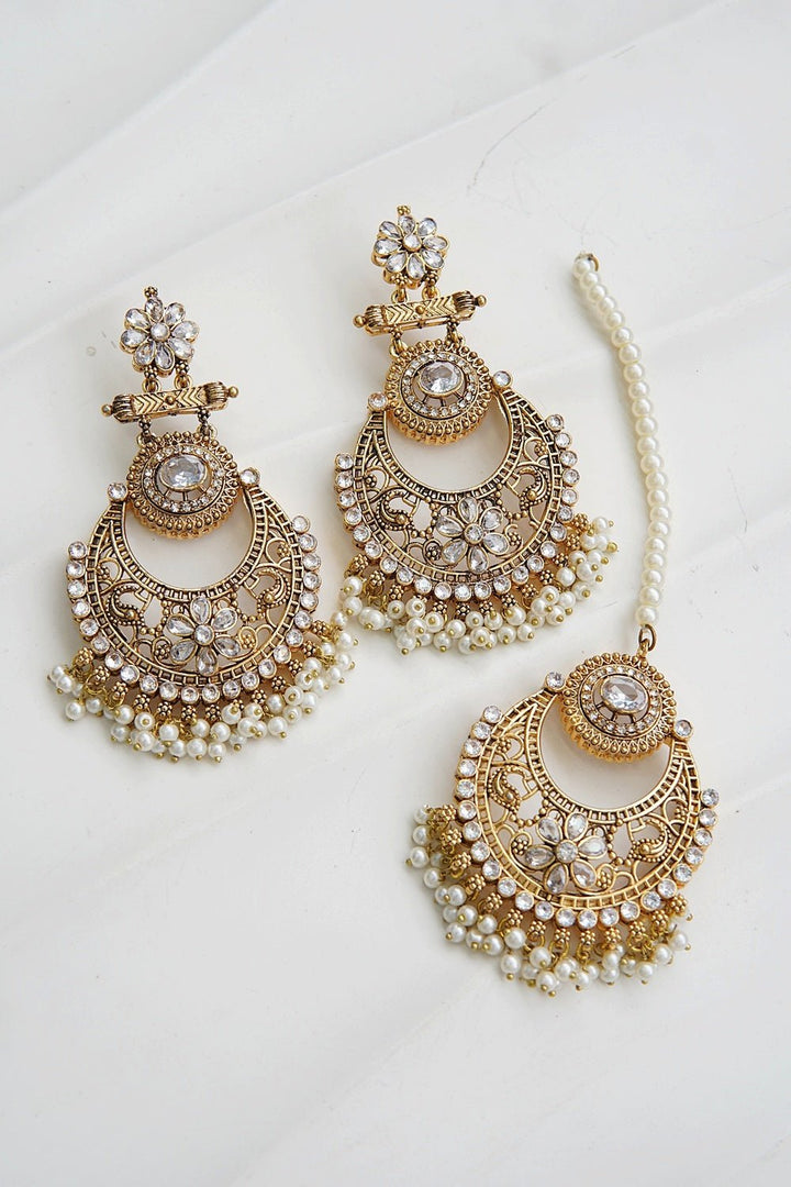 Floral Chandbali Style Earrings & Tikka - RS ZEVARS