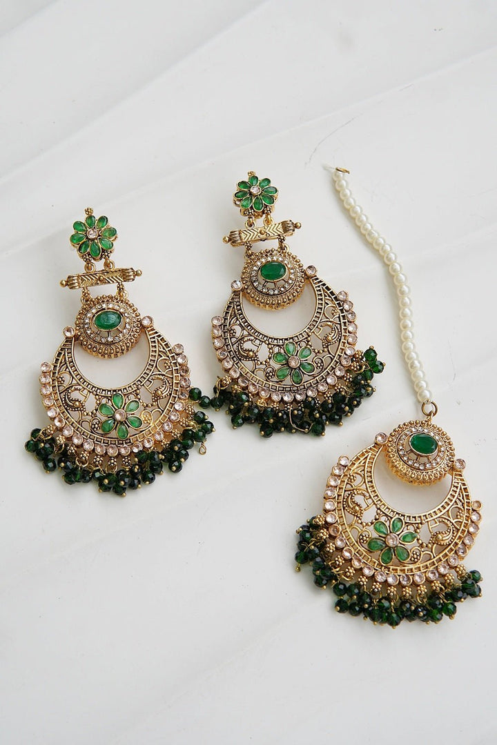 Floral Chandbali Style Earrings & Tikka - RS ZEVARS