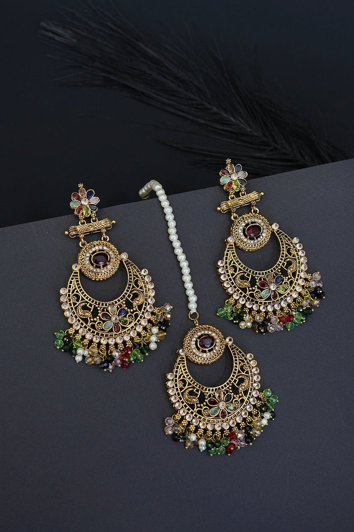 Floral Chandbali Style Earrings & Tikka - RS ZEVARS