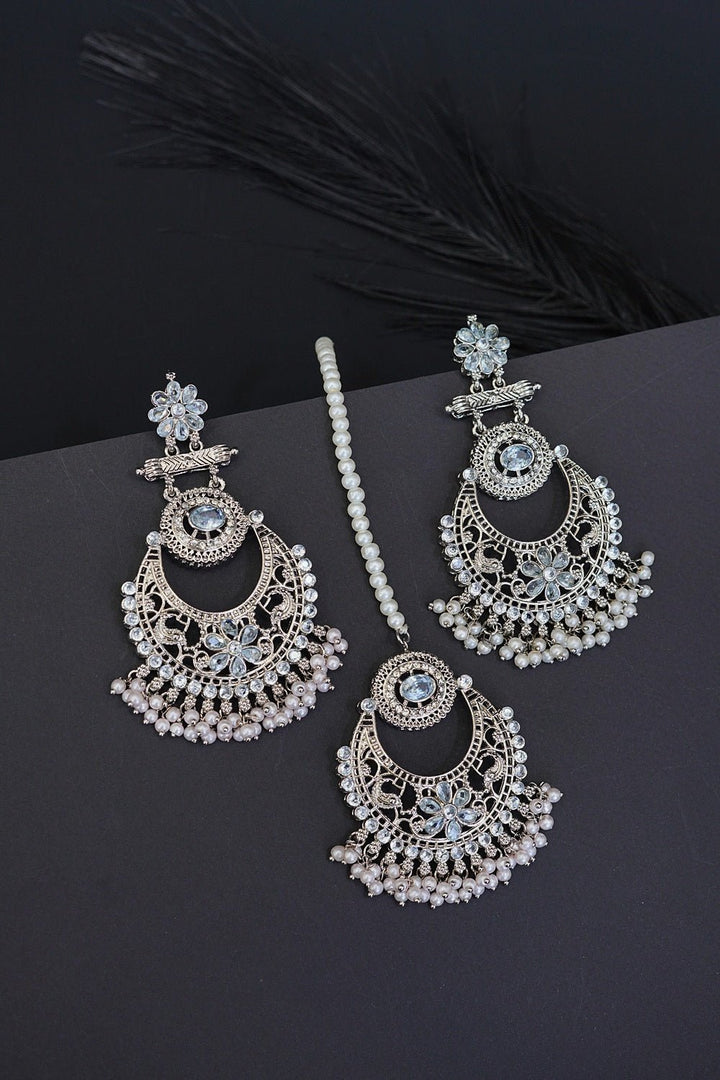 Floral Chandbali Style Earrings & Tikka - RS ZEVARS