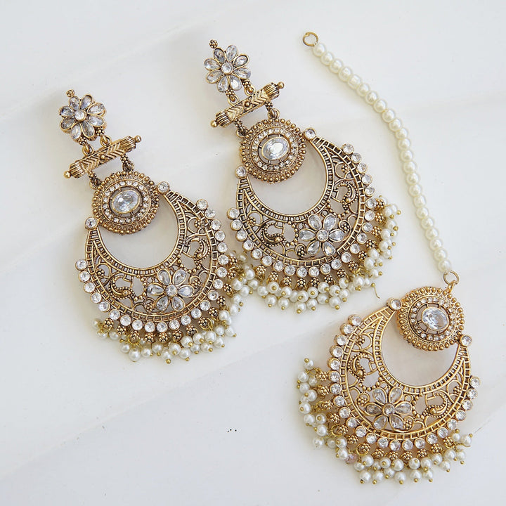 Floral Chandbali Style Earrings & Tikka - RS ZEVARS