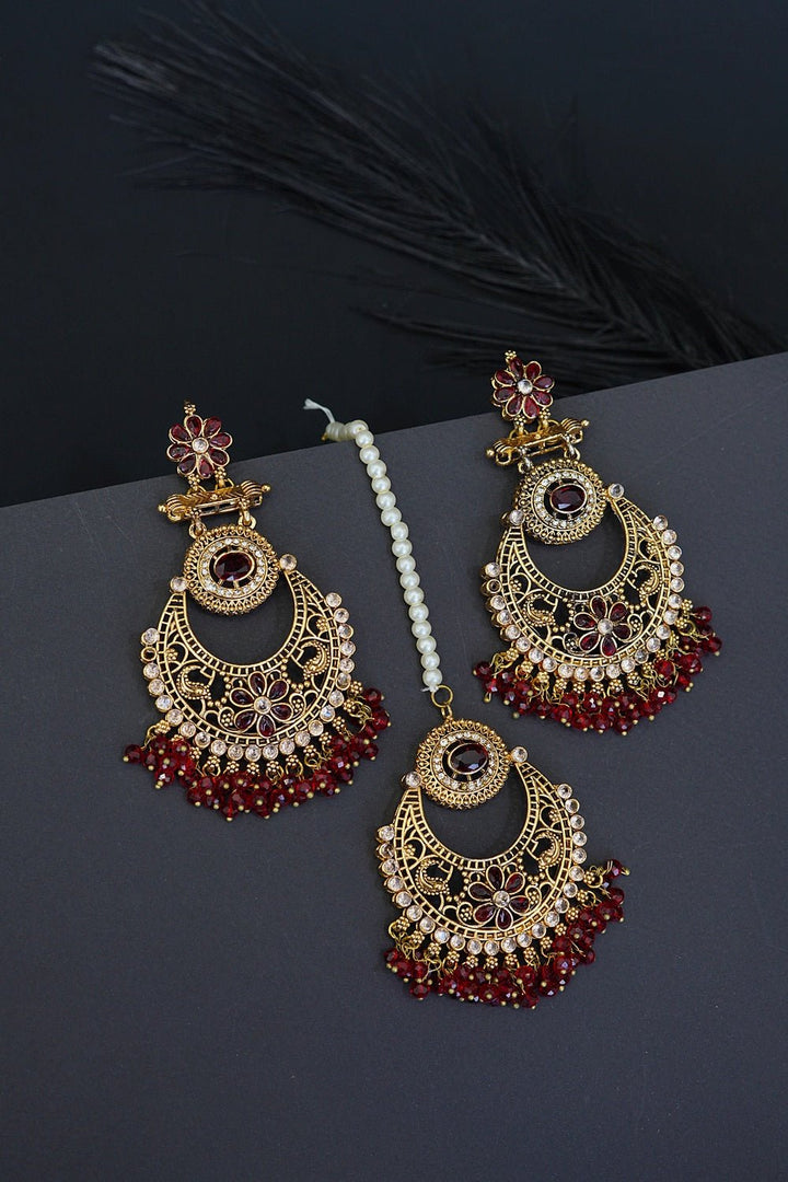 Floral Chandbali Style Earrings & Tikka - RS ZEVARS