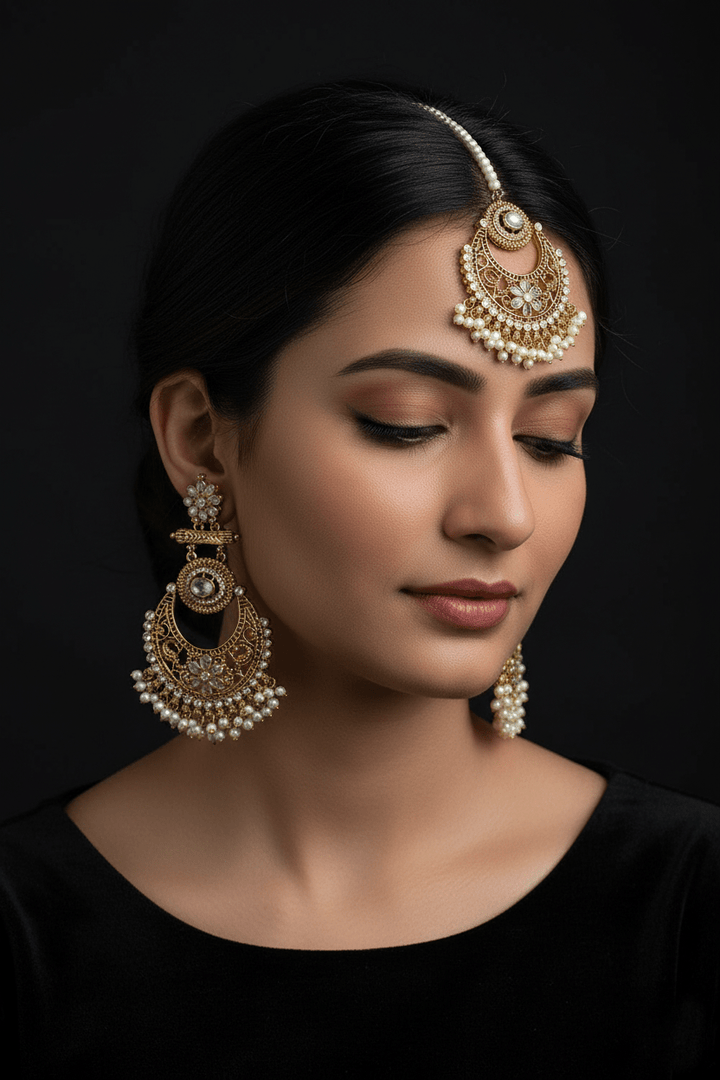 Floral Chandbali Style Earrings & Tikka - RS ZEVARS