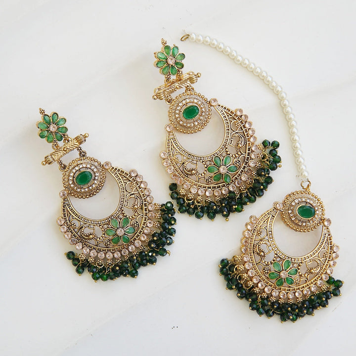 Floral Chandbali Style Earrings & Tikka - RS ZEVARS