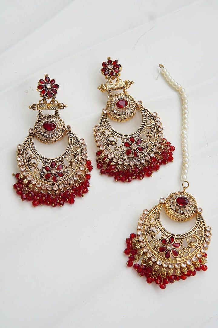 Floral Chandbali Style Earrings & Tikka - RS ZEVARS
