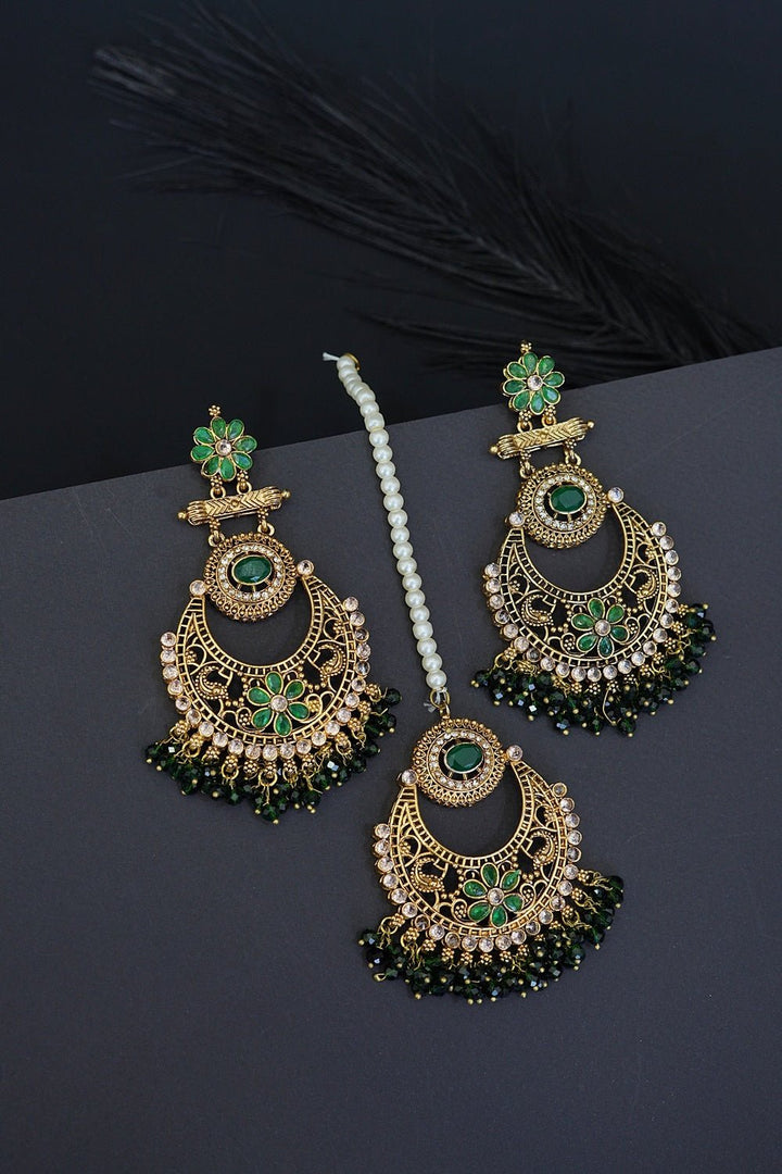 Floral Chandbali Style Earrings & Tikka - RS ZEVARS