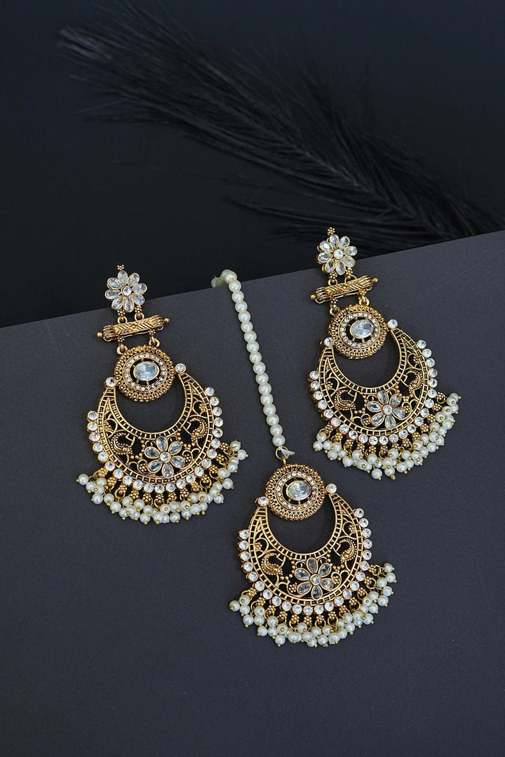 Floral Chandbali Style Earrings & Tikka - RS ZEVARS