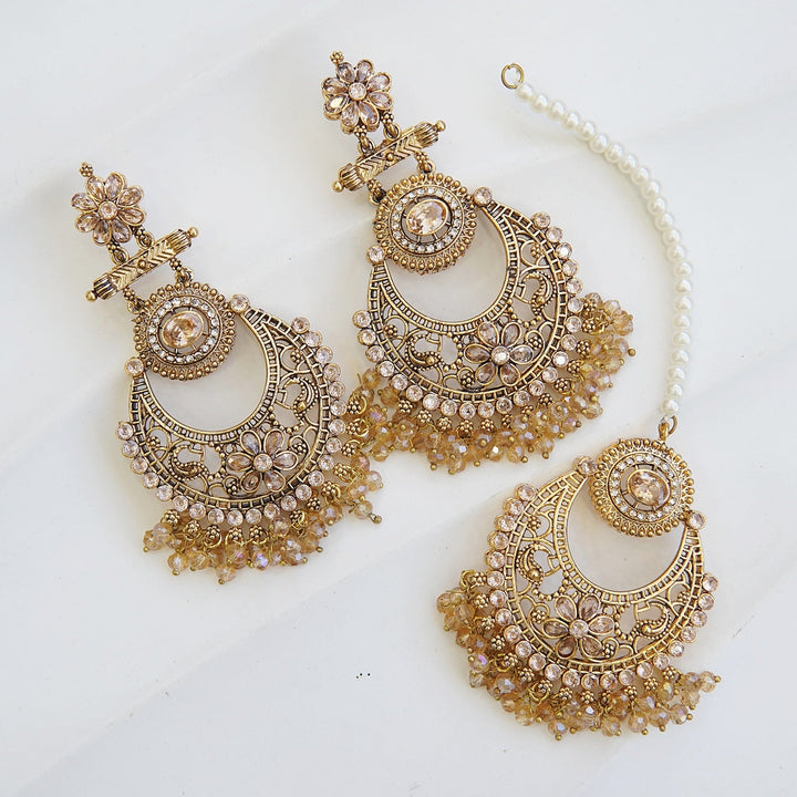 Floral Chandbali Style Earrings & Tikka - RS ZEVARS