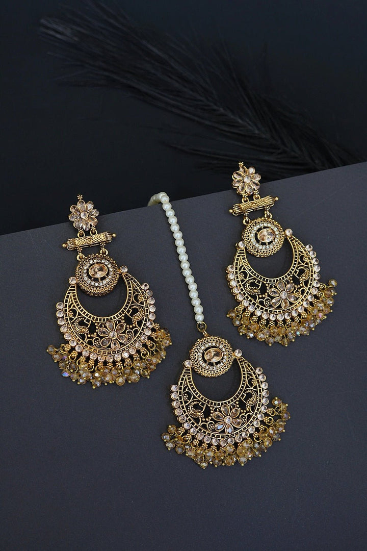 Floral Chandbali Style Earrings & Tikka - RS ZEVARS