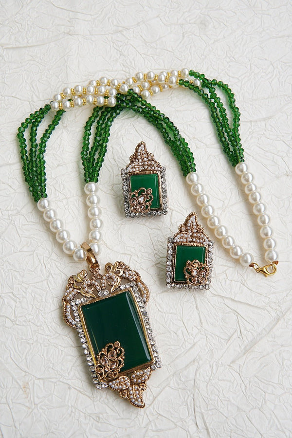Gemstone Antique Mala Pendent Set - RS ZEVARS