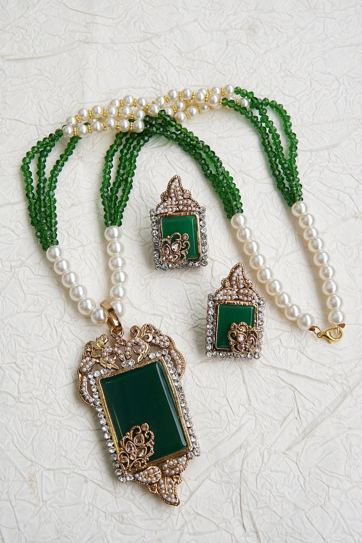 Gemstone Antique Mala Pendent Set - RS ZEVARS
