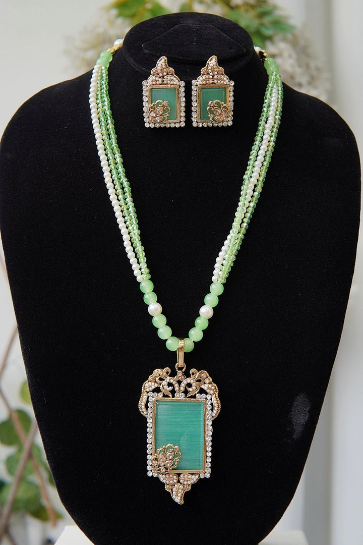 Gemstone Antique Mala Pendent Set - RS ZEVARS