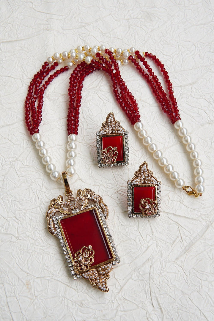Gemstone Antique Mala Pendent Set - RS ZEVARS
