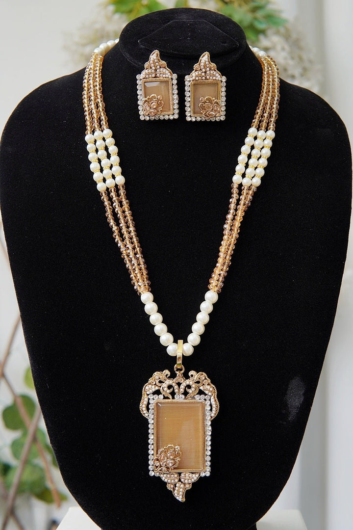 Gemstone Antique Mala Pendent Set - RS ZEVARS