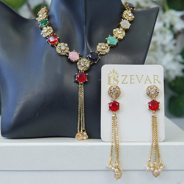 Gemstone Latkan Necklace Set - RS ZEVARS