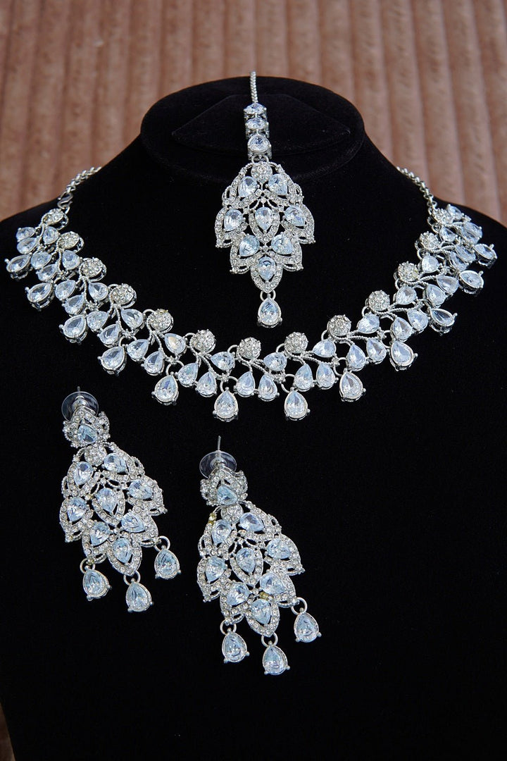 Gemstone Silver Zirconia Designer Necklace Set - RS ZEVARS