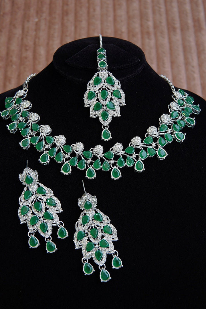 Gemstone Silver Zirconia Designer Necklace Set - RS ZEVARS