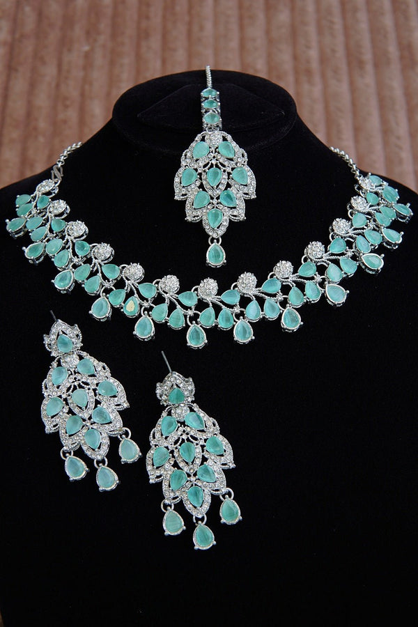 Gemstone Silver Zirconia Designer Necklace Set - RS ZEVARS