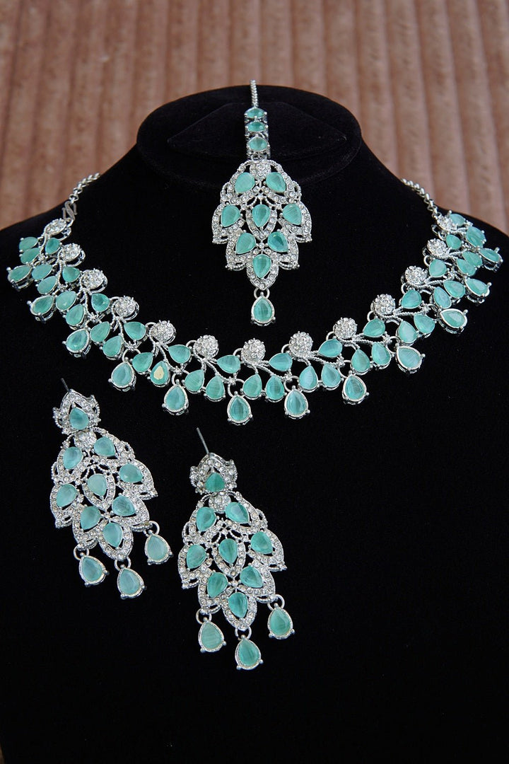 Gemstone Silver Zirconia Designer Necklace Set - RS ZEVARS