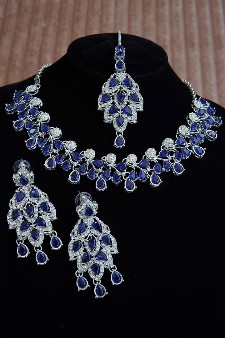 Gemstone Silver Zirconia Designer Necklace Set - RS ZEVARS
