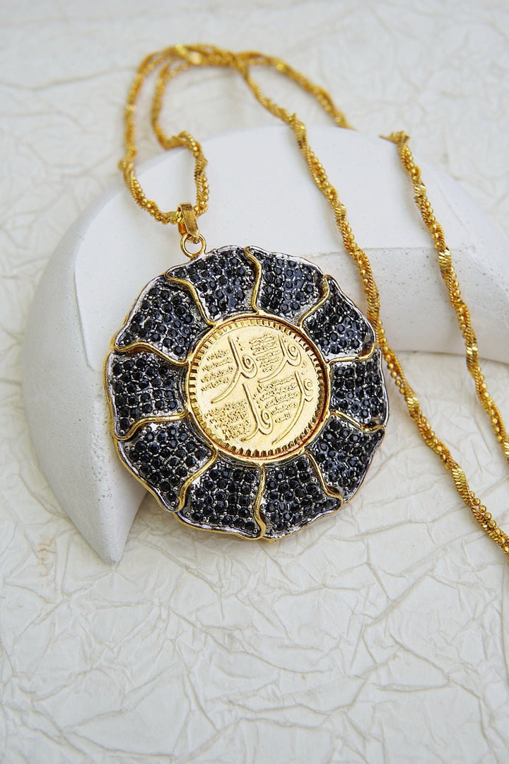 Gold Plated 4 Qul Calligraphy Zirconia Pendant - RS ZEVARS