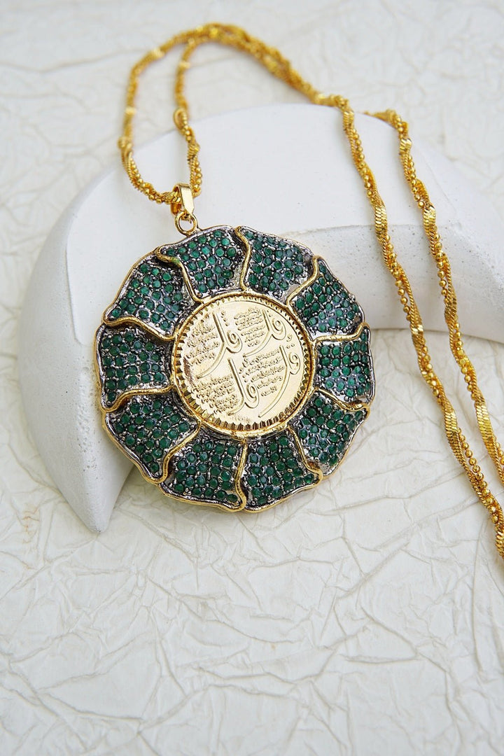 Gold Plated 4 Qul Calligraphy Zirconia Pendant - RS ZEVARS