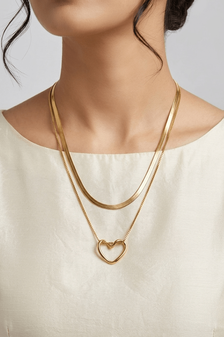 Gold Plated Double Layer Heart Locket Chain | RS ZEVAR