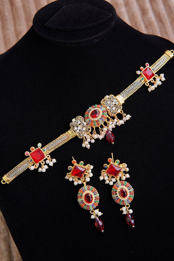 Gold Plated Neckbelt Nauratan Set - RS ZEVARS