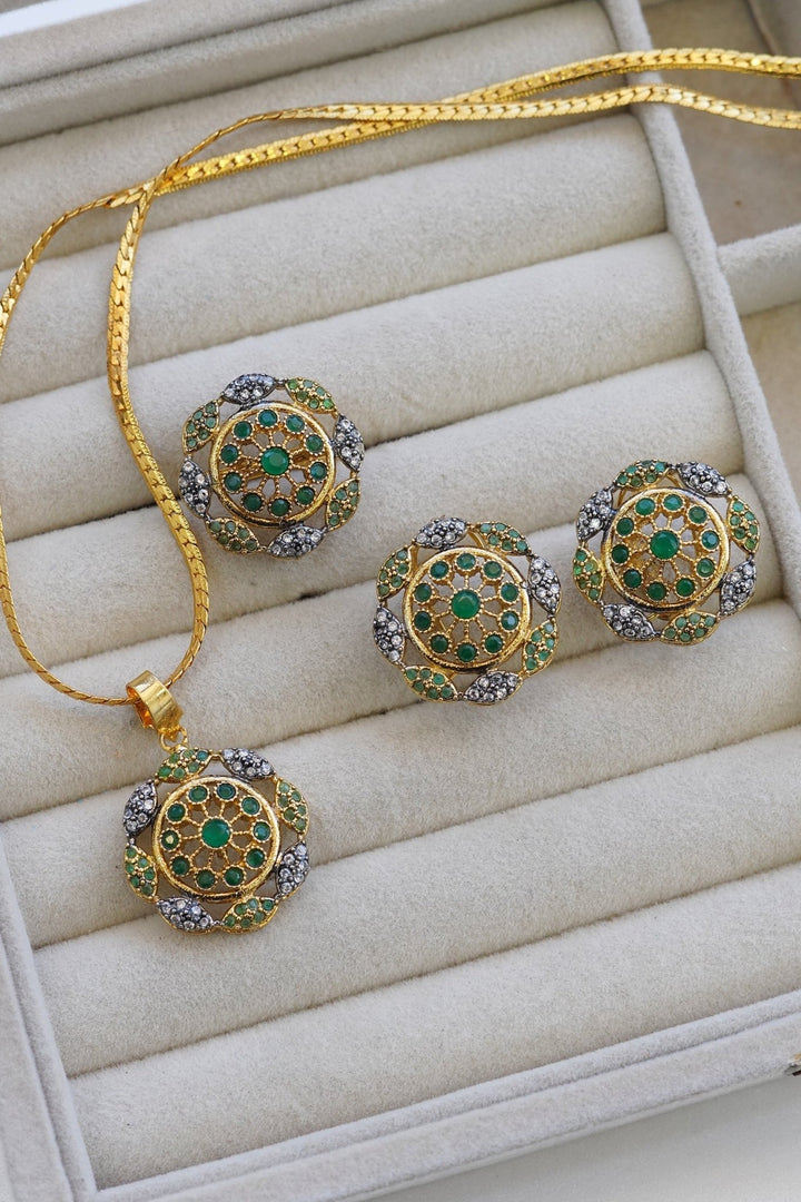 Gold Plated Zirconia Locket Set N ring - RS ZEVARS