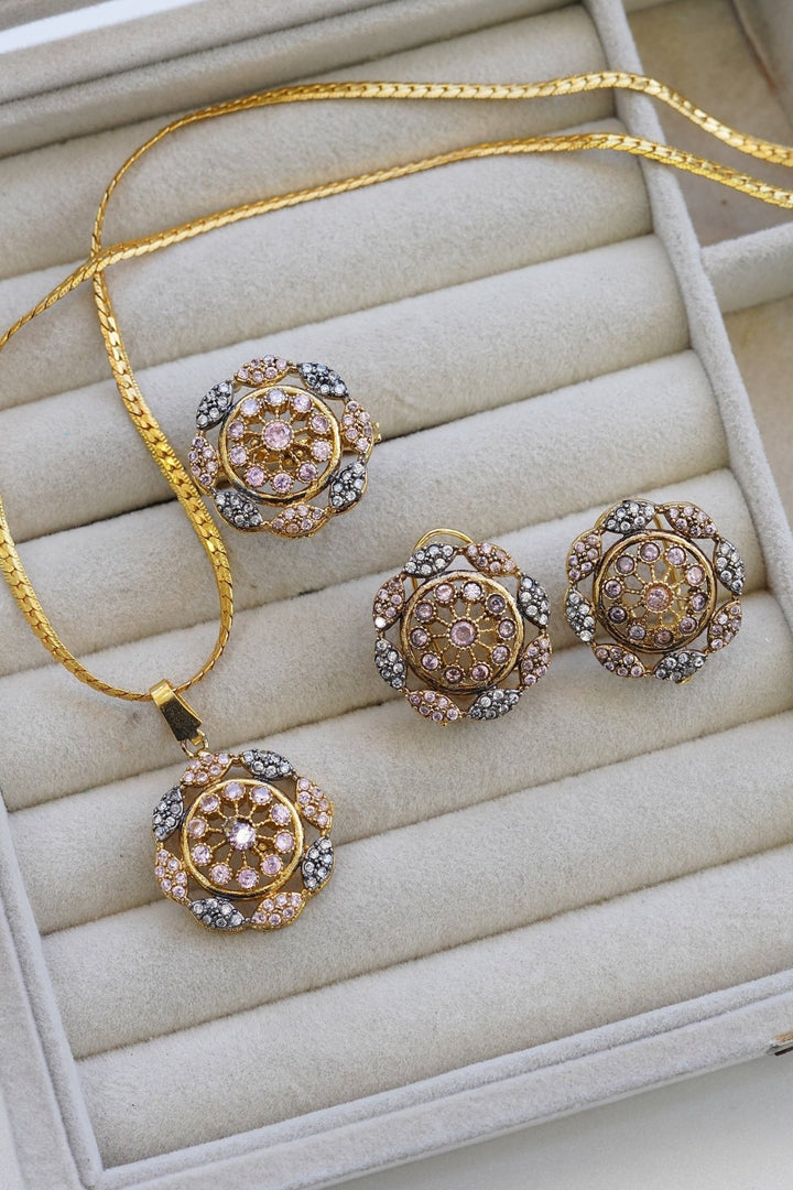 Gold Plated Zirconia Locket Set N ring - RS ZEVARS