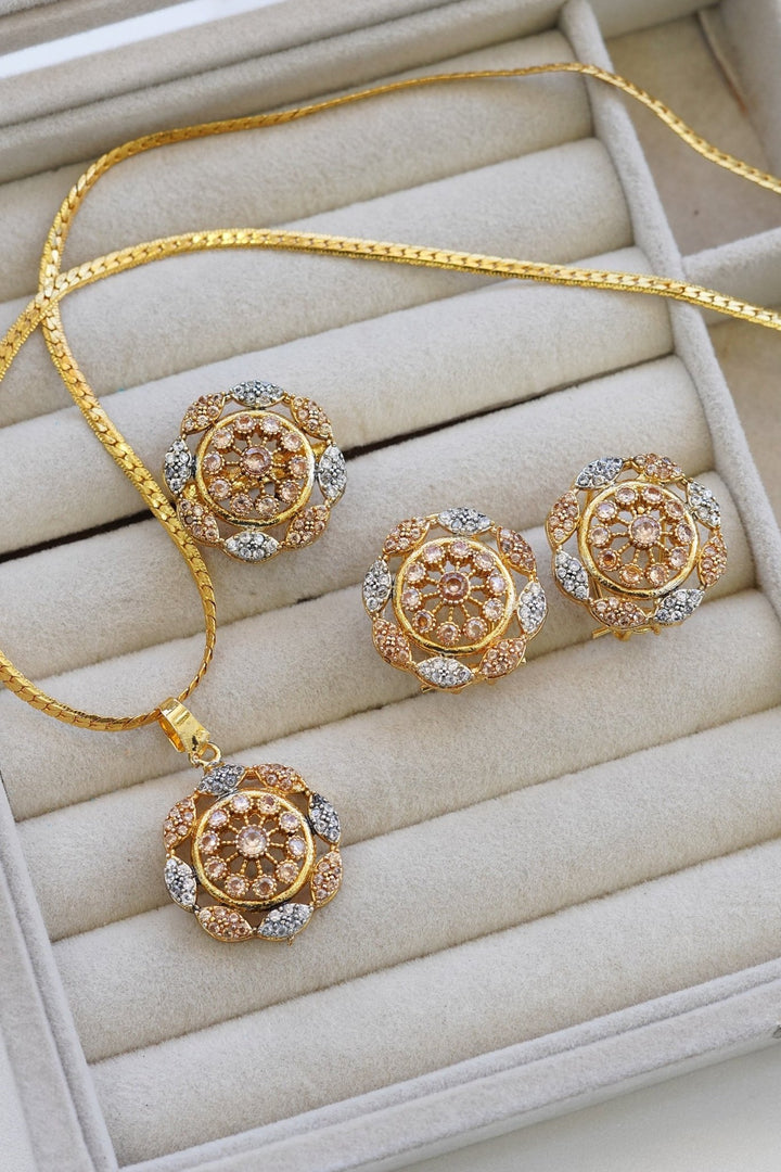 Gold Plated Zirconia Locket Set N ring - RS ZEVARS