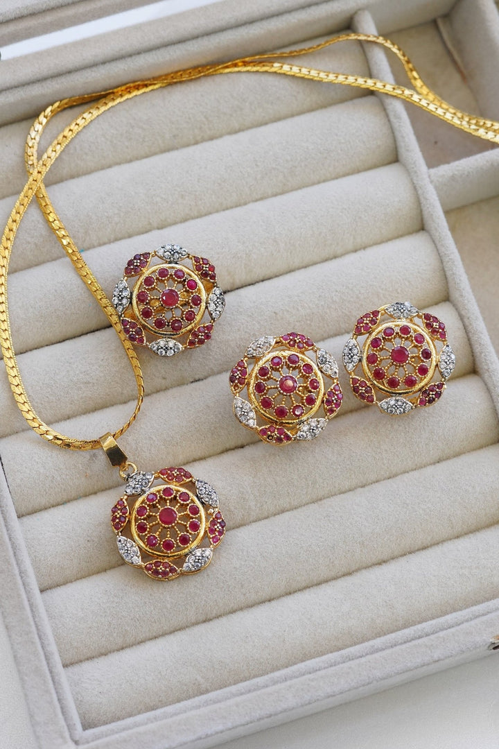 Gold Plated Zirconia Locket Set N ring - RS ZEVARS